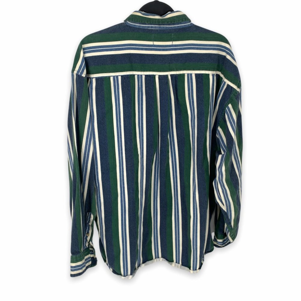 Vintage 90s 44 Blue Long Sleeve Vertical Stripe Button Up Shirt Mens XL Green - Picture 6 of 6